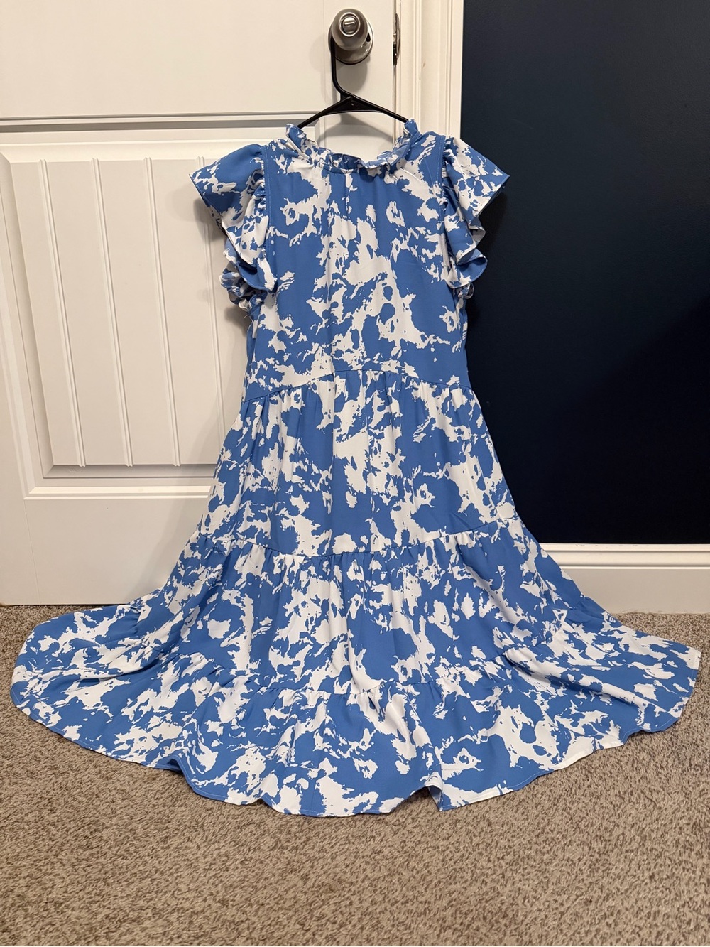 Pinch Blue & White Printed Tiered Ruffle Dress